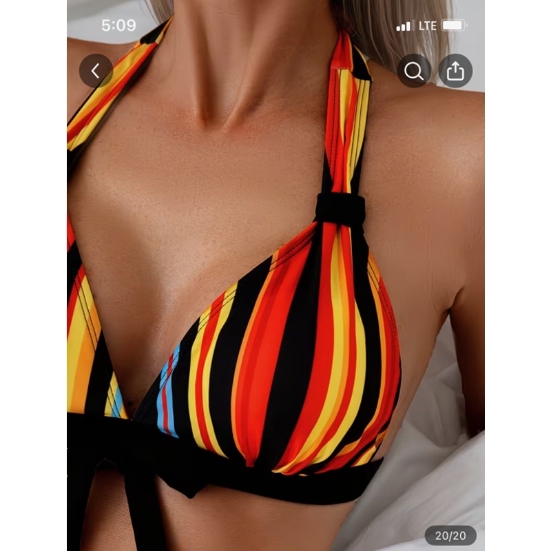 NWT ~ Red & Black Colorful Multistripe Bikini 2pc Swimsuit ~ Women's Size SMALL