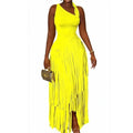 NWT ~ Women's Long Sleeveless Bright Yellow Fringe Maxi Party Dress ~ Size XL