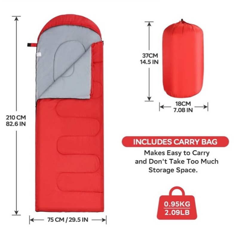 BRAND NEW ~ Red Waterproof Backpacking 2lb Sleeping Bag for Adults & Children