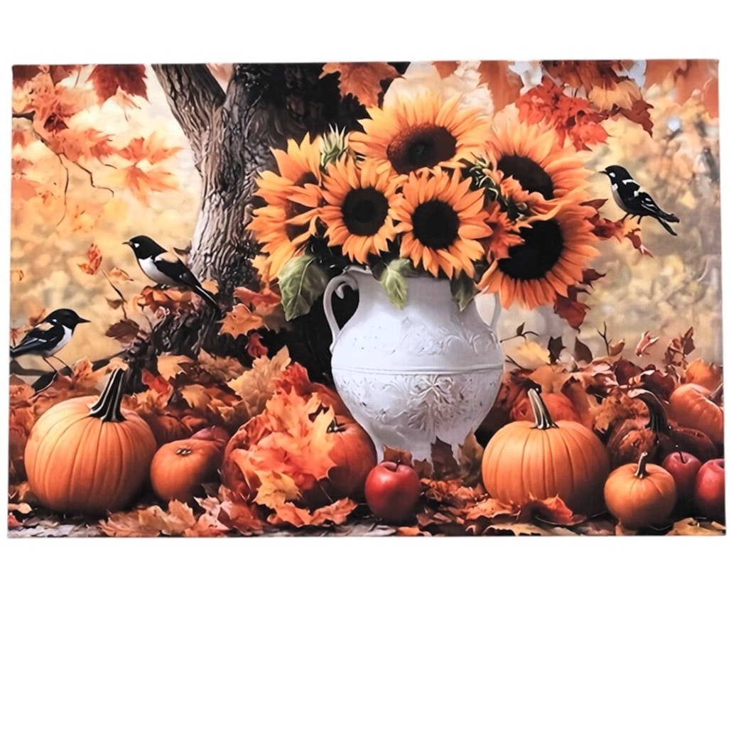 NWT ~ Modern Farmhouse Fall Sunflowers & Pumpkins Canvas Print Wall Art ~ 12x18