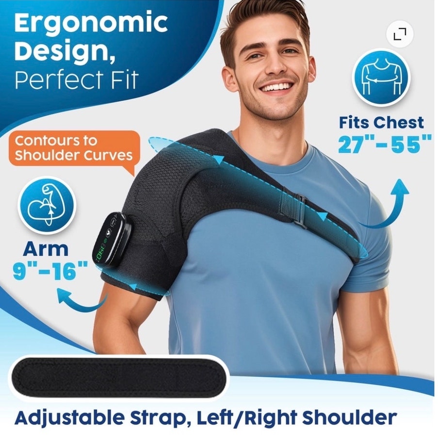 BRAND NEW ~ Heated Massager Shoulder Brace Wrap ~ 3 Heat & Vibration Settings