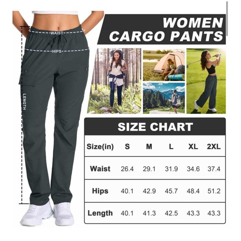 NWT ~ Women's Dark Gray UPF 50+ Quick Dry Breathable Hiking Cargo Pants ~ MEDIUM