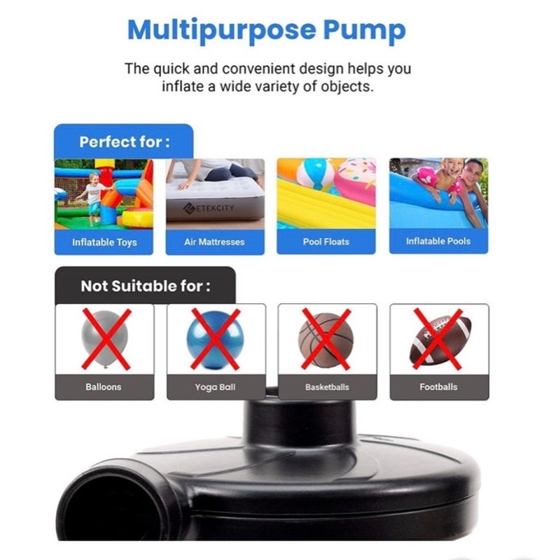 BRAND NEW ~ Quick Electric Black Portable Air Pump Inflator Deflator & 3 Nozzles