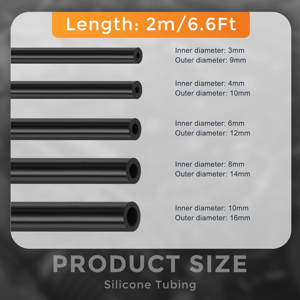 BRAND NEW 5pcs Silicone Automotive 6.6' Black Vacuum Hose 1/8 5/32 1/4 5/16 3/8