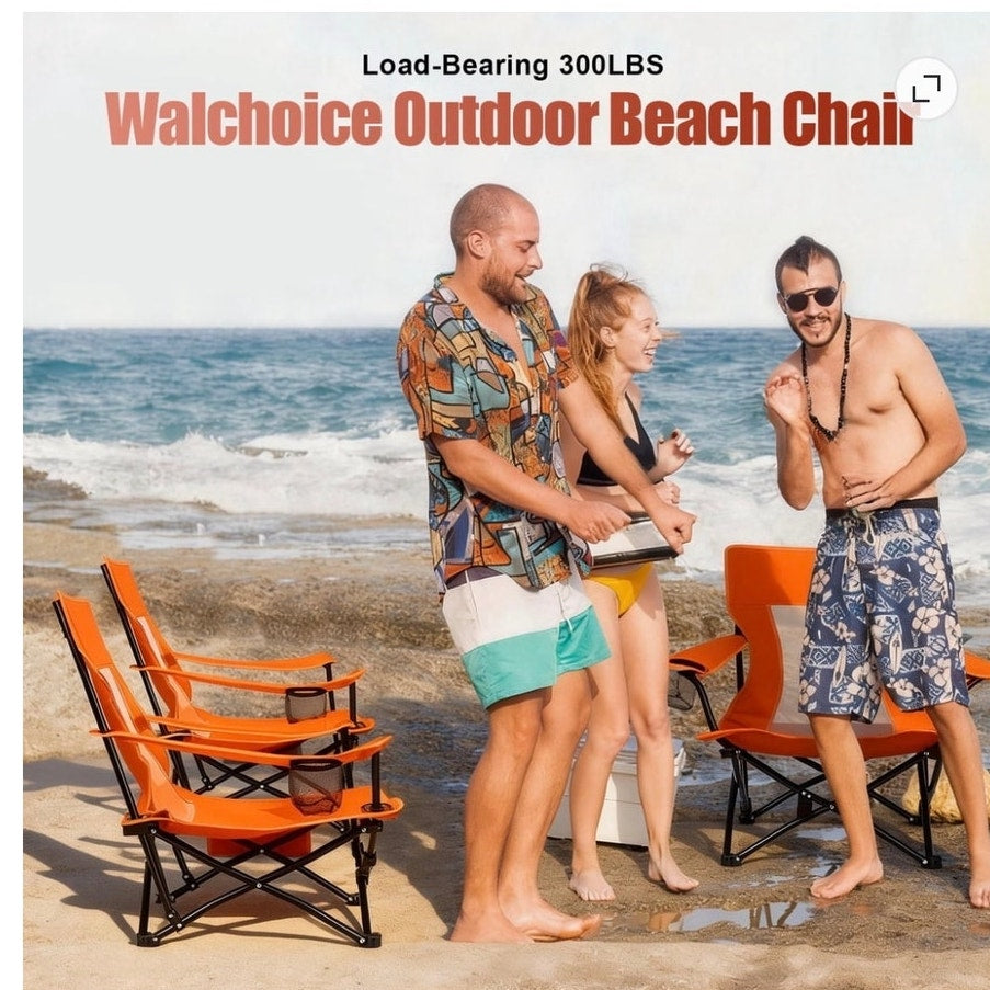 BRAND NEW ~ Orange Folding Low Seat High Back Wide Seat Beach Camping Chair