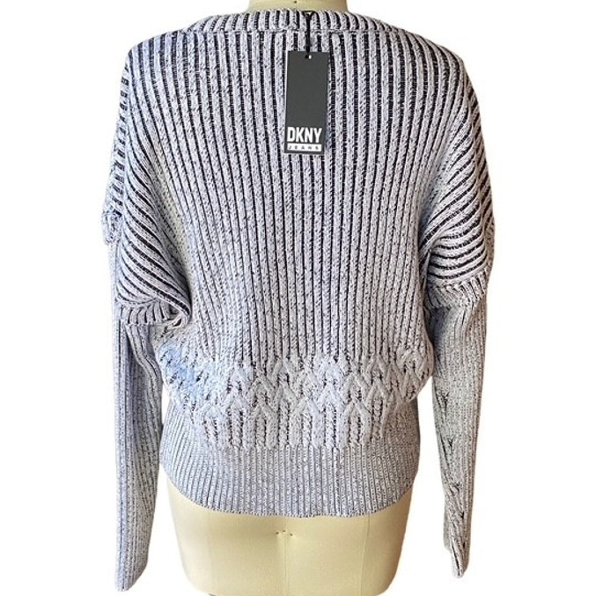 NWT ~ DKNY JEANS Black & White Pullover Drop Shoulder Double Knit Sweater ~ XL