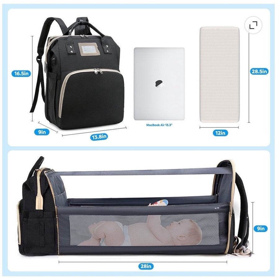BRAND NEW ~ Black USB Multifunctional Large Capacity Travel Diaper Bag Backpack