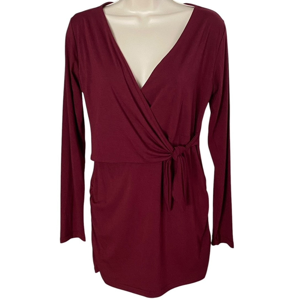 NWT ~ Burgundy Knit Wrap Front Ruched Side Long Sleeve Top ~ Women's Size MEDIUM
