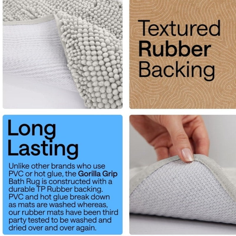 BRAND NEW ~ Gray Chenille Bath Rug Rubber Back Quick Dry Bathroom Mat ~ 24 x 17