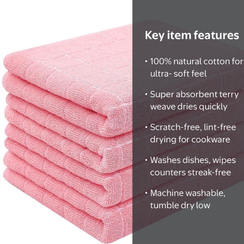 BRAND NEW ~ Set/4 Pink Checked 100% Cotton Soft Terry Cloth Kitchen Dish Towels