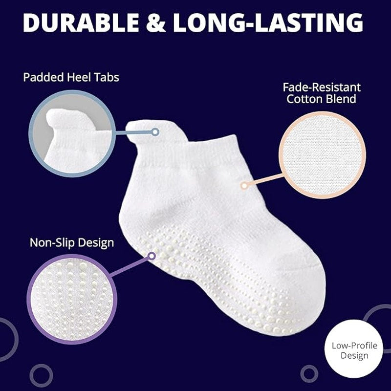 NWT ~ 6 Pairs Girls Cotton Blend Anti Slip Socks Asst. Colors ~ Infant 6-12 mos.