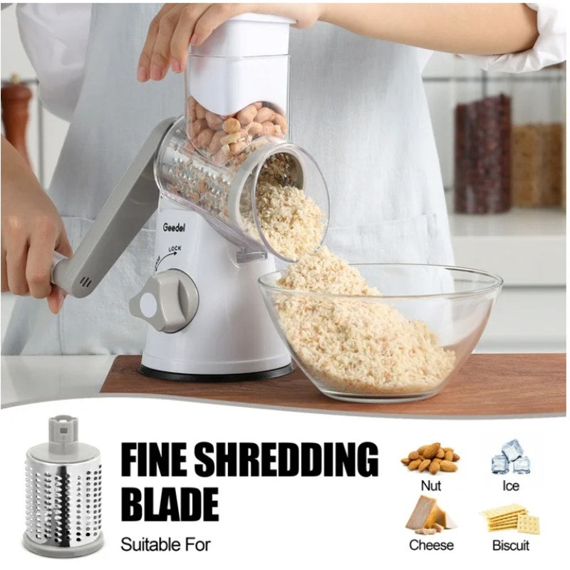 BRAND NEW ~ Geedel Kitchen Rotary Cheese Grater & Vegetable Slicer & 3 Blades