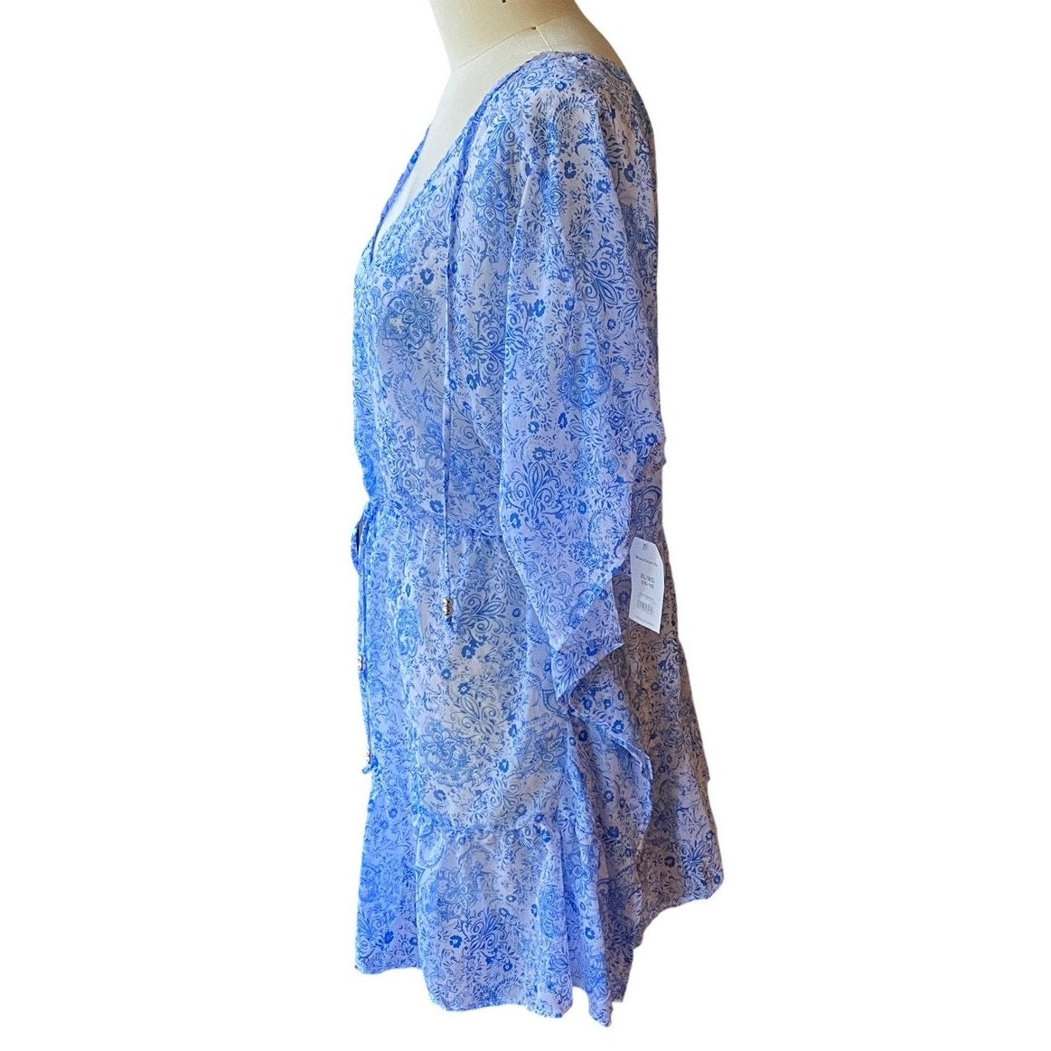 NWT ~ TIME and TRU Ruffle Hem Caftan Tie Front Chiffon Swimsuit Coverup ~ XL