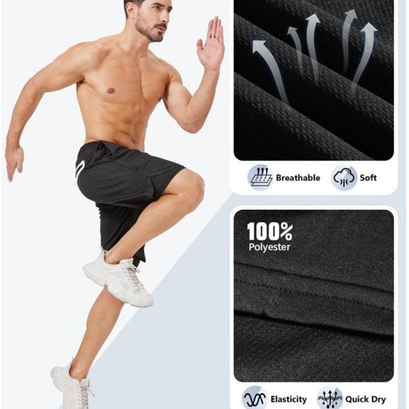 NWT ~ Set/3 Men's Workout 2-in-1 Gym Shorts with Pockets Liner & Towel Loop XXL