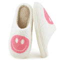 BRAND NEW ~ Pink & White Smiley Face Slip-On Non-Slip Fuzzy Slides Slippers ~8/9