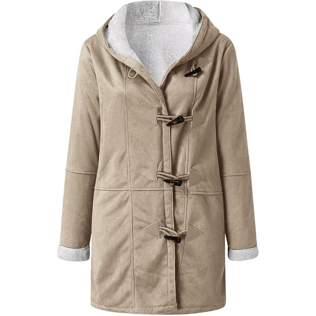 NWOT ~ Women's Khaki Tan Faux Suede Sherpa Lined Coat & Hood ~ Size LARGE