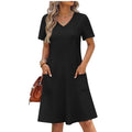 NWT ~ Black Short Sleeve, V-Neck Casual Summer T-Shirt Beach Dress & Pockets ~ M