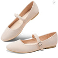 NWT ~ Women's Beige Mary Jane Round Toe Ballet Flats Dressy Fabric Shoes Size 10