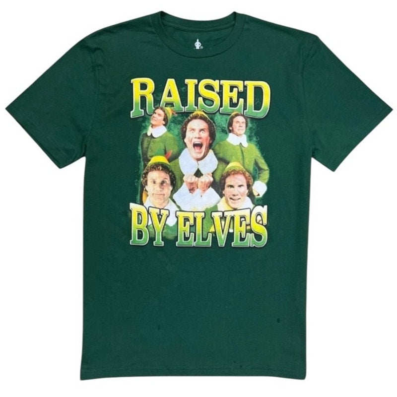 NWT ~ Christmas "ELF" Movie Raised By Elves Short Sleeve T-Shirt ~ Men's Size XL