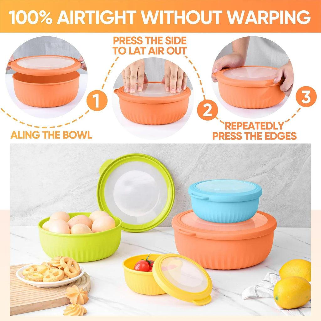 BRAND NEW ~ Set/8 Colorful Dishwasher Safe Plastic Nesting Mixing Bowls & Lids
