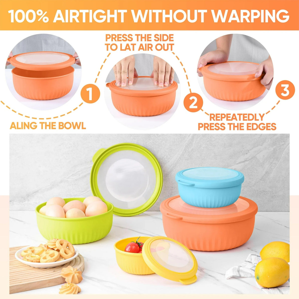 BRAND NEW ~ Set/8 Colorful Dishwasher Safe Plastic Nesting Mixing Bowls & Lids