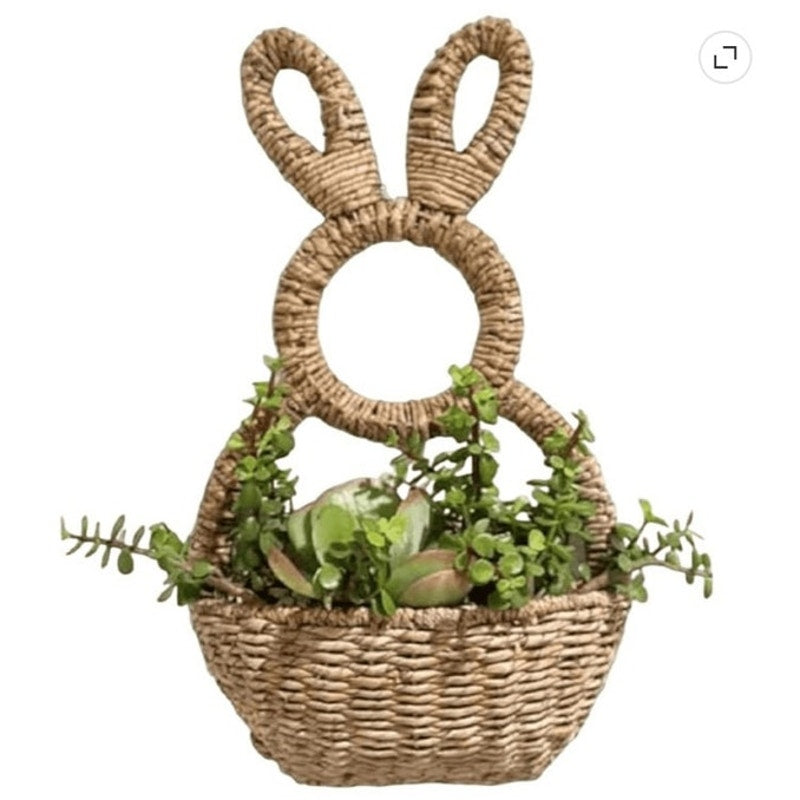 BRAND NEW ~ Hand-woven Wicker Bunny Basket Hanging Wall or Door Wreath Pocket