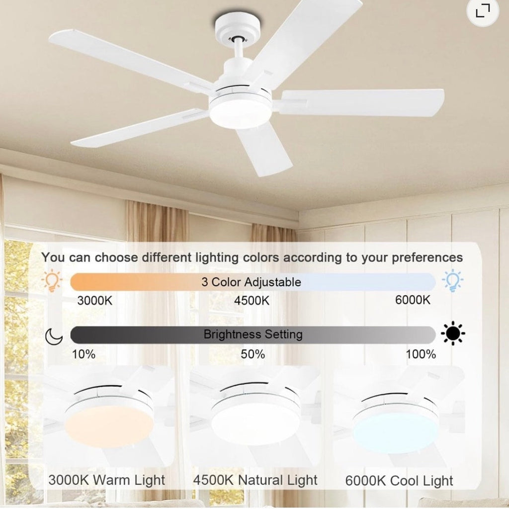 BRAND NEW ~ 52" Low Profile Flush Mount White Ceiling Fan with Lights & Remote