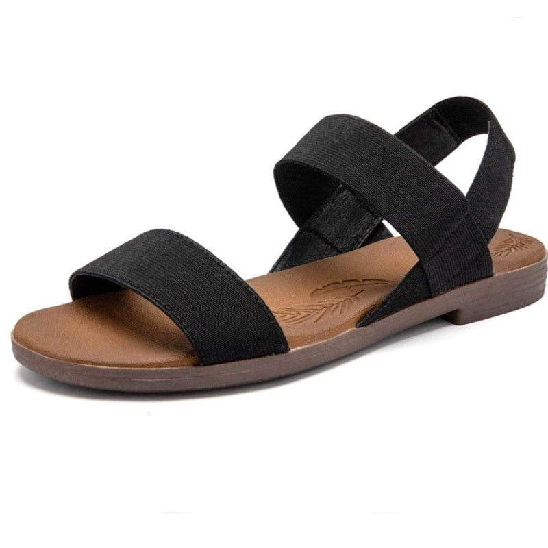 Black Flat Slide Casual Adjustable Elastic Strappy Double Bands Sandals ~ 11