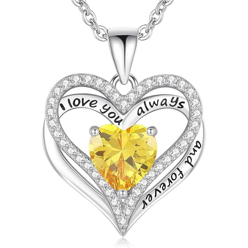 BRAND NEW ~ Sterling Silver Necklace Heart Love Citrine Cubic Zirconia Pendant