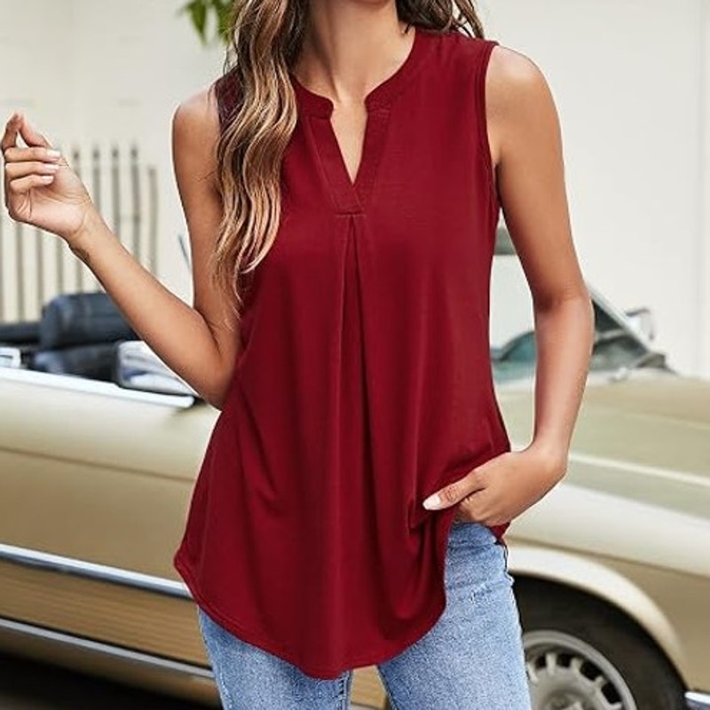 NWT ~ Women's Cranberry Red Sleeveless Summer V Neck Loose Casual Top ~ Size XL