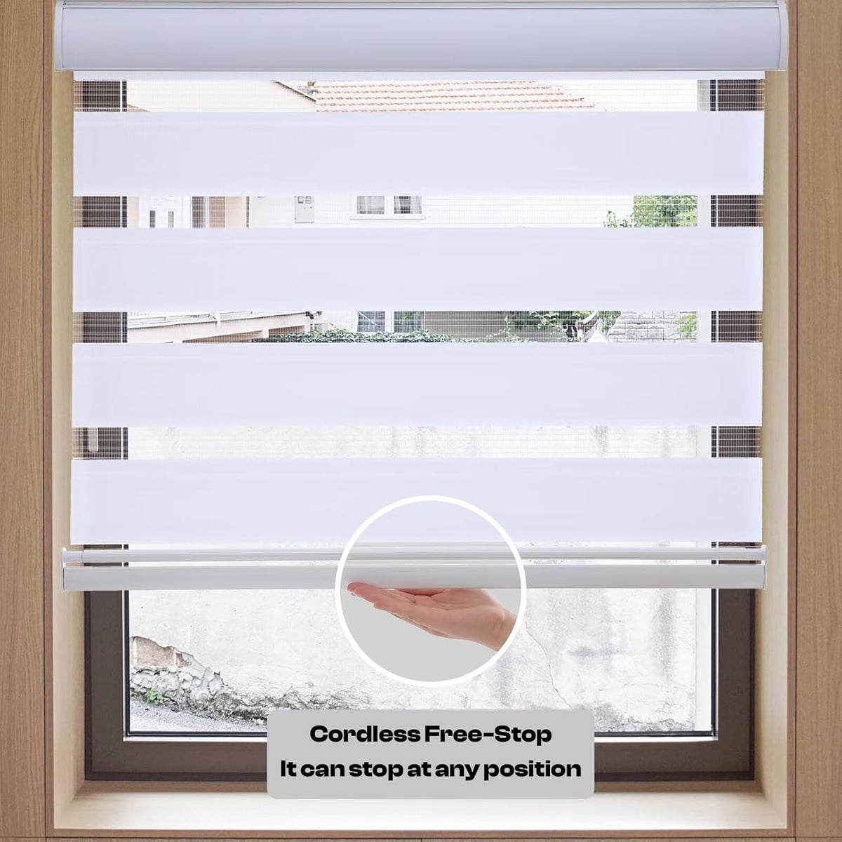NWT ~ Cordless White Dual Layer Zebra Roller Shade Window Blind ~ 23" x 72"