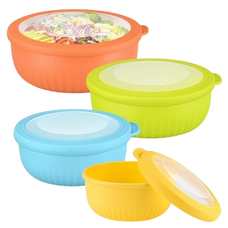 BRAND NEW ~ Set/8 Colorful Dishwasher Safe Plastic Nesting Mixing Bowls & Lids