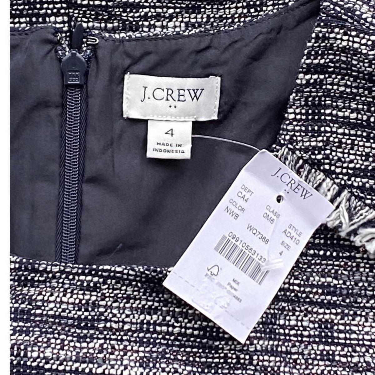NWT ~ J.CREW Black Tweed Fringe Sheath Sleeveless Dress ~ Womens Size 4