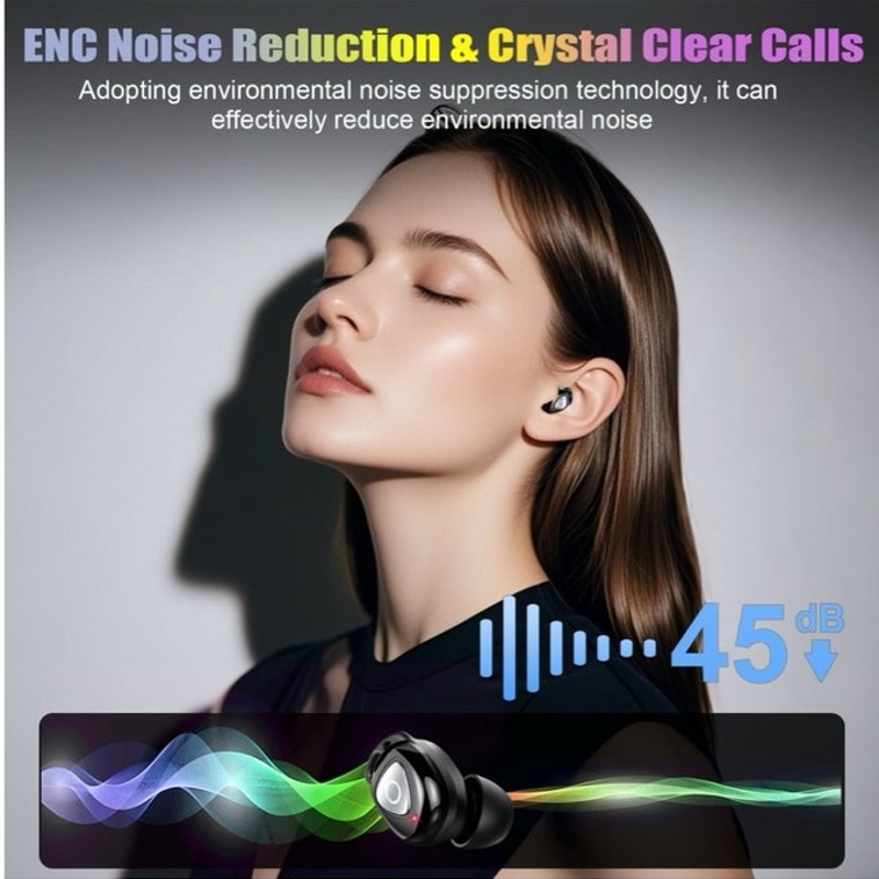 BRAND NEW ~ Black Wireless Earbuds Bluetooth 5.4 In-Ear Waterproof Earphones
