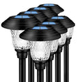 BRAND NEW ~ Set/7 Large Outdoor Solar Glass & Stainless Steel Pathway Lights
