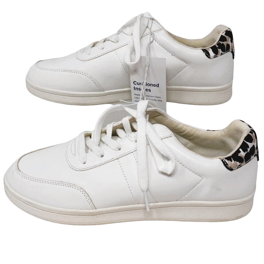 NWT ~ OLD NAVY White Memory Foam Sneakers Cheetah Leopard Back ~ Women's 9