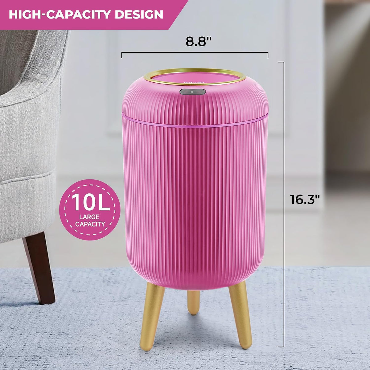 BRAND NEW ~ Bright Pink Smart Sensor Bathroom Wastebasket Small Trash Can