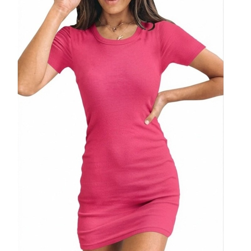 NWT ~ Floerns Short Hot Pink Bodycon Summer Short Sleeve Mini Dress ~ MEDIUM