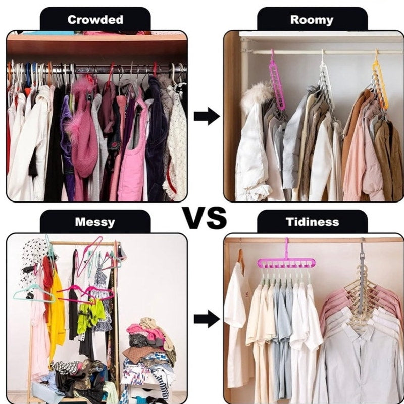 BRAND NEW ~ Set/8 Closet Organizers Storage Space Saving Closet Hangers 9 Holes