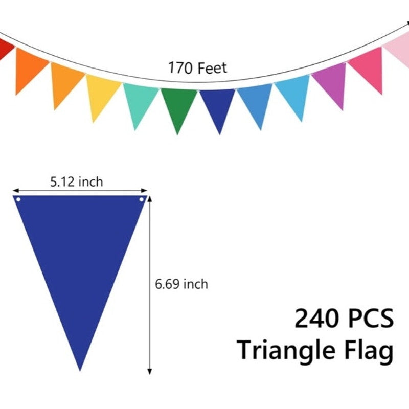 BRAND NEW ~ 170ft Triangle Flag Banner 240 Multicolor Flags ~ Birthday Party etc