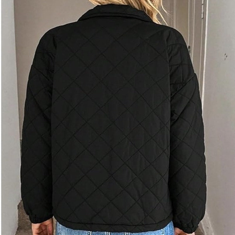 NWT ~ Women's Short Black Quilted Gray Fur Sherpa Lined Jacket Coat Plus Size 2X