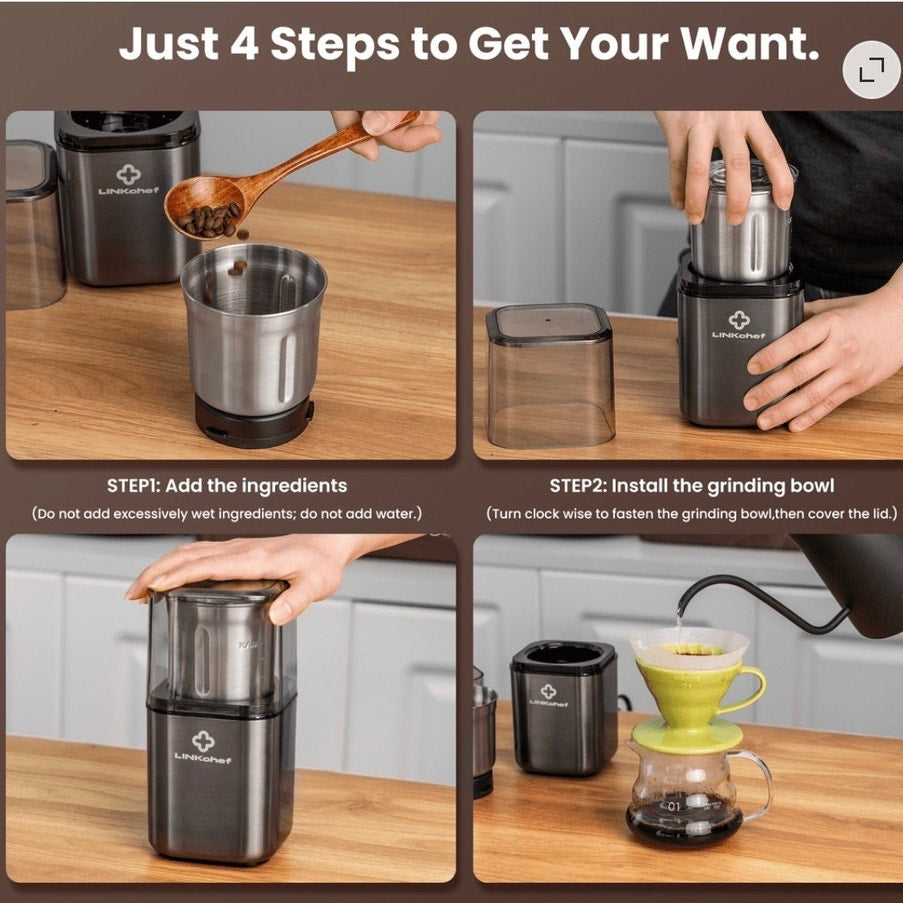 BRAND NEW ~ Black Coffee Bean ~ Tea ~ Spice Grinder Stainless Steel Four Blades