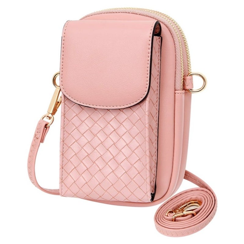 BRAND NEW ~ Small Pink Crossbody Phone Bag Card Slots Headphone Spot Double Zip