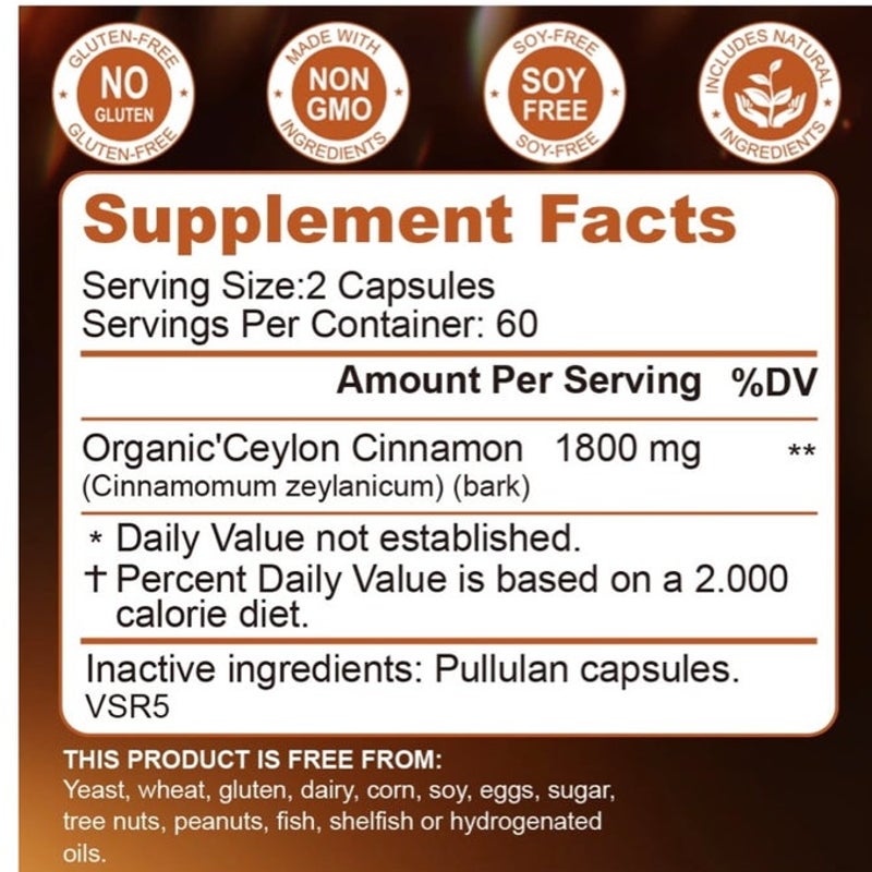 BRAND NEW ~ 8 Bottles Organic Ceylon Cinnamon 1800mg Antioxidant ~ 960 Capsules
