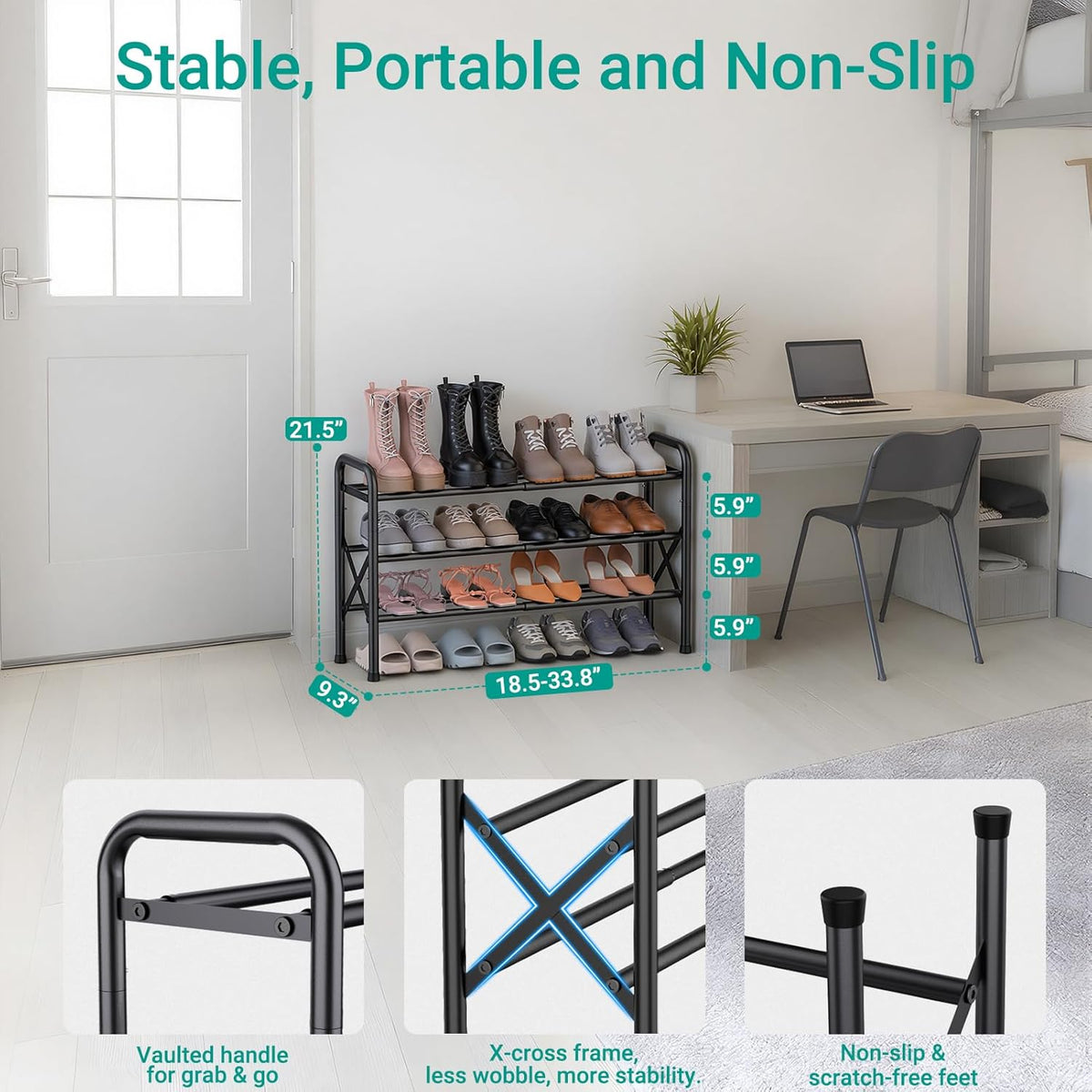 BRAND NEW ~ Black 3 Tier Metal Expandable Shoe Rack Adjustable Shelf Organizer