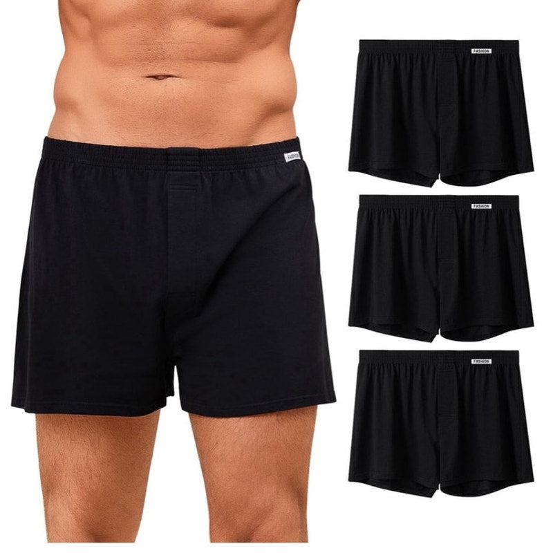 NWT ~ Men's 3pr Black Soft Cotton Knit Tagless Button Fly Boxers ~ MEDIUM