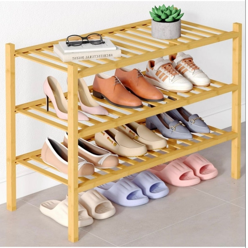 BRAND NEW ~ Natural Bamboo Wood 3-Tier Shoe Rack Shoe Storage Organizer