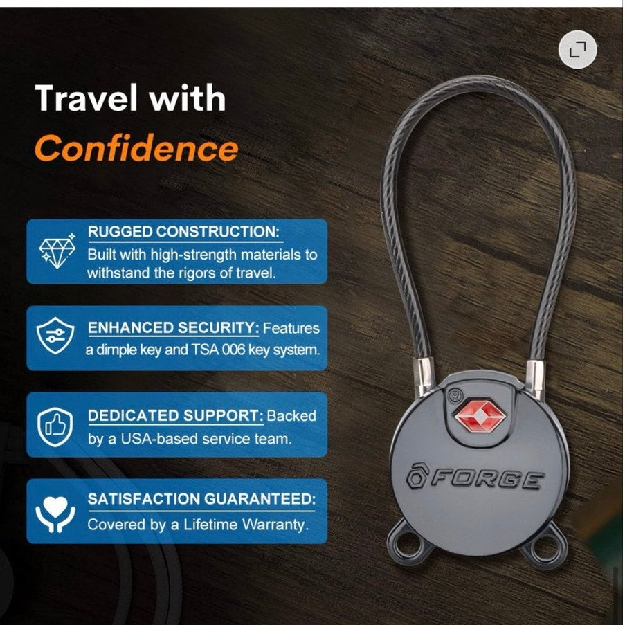 BRAND NEW ~ 4 Pack Black Forge TSA Approved Key Luggage Locks TSA006 Key