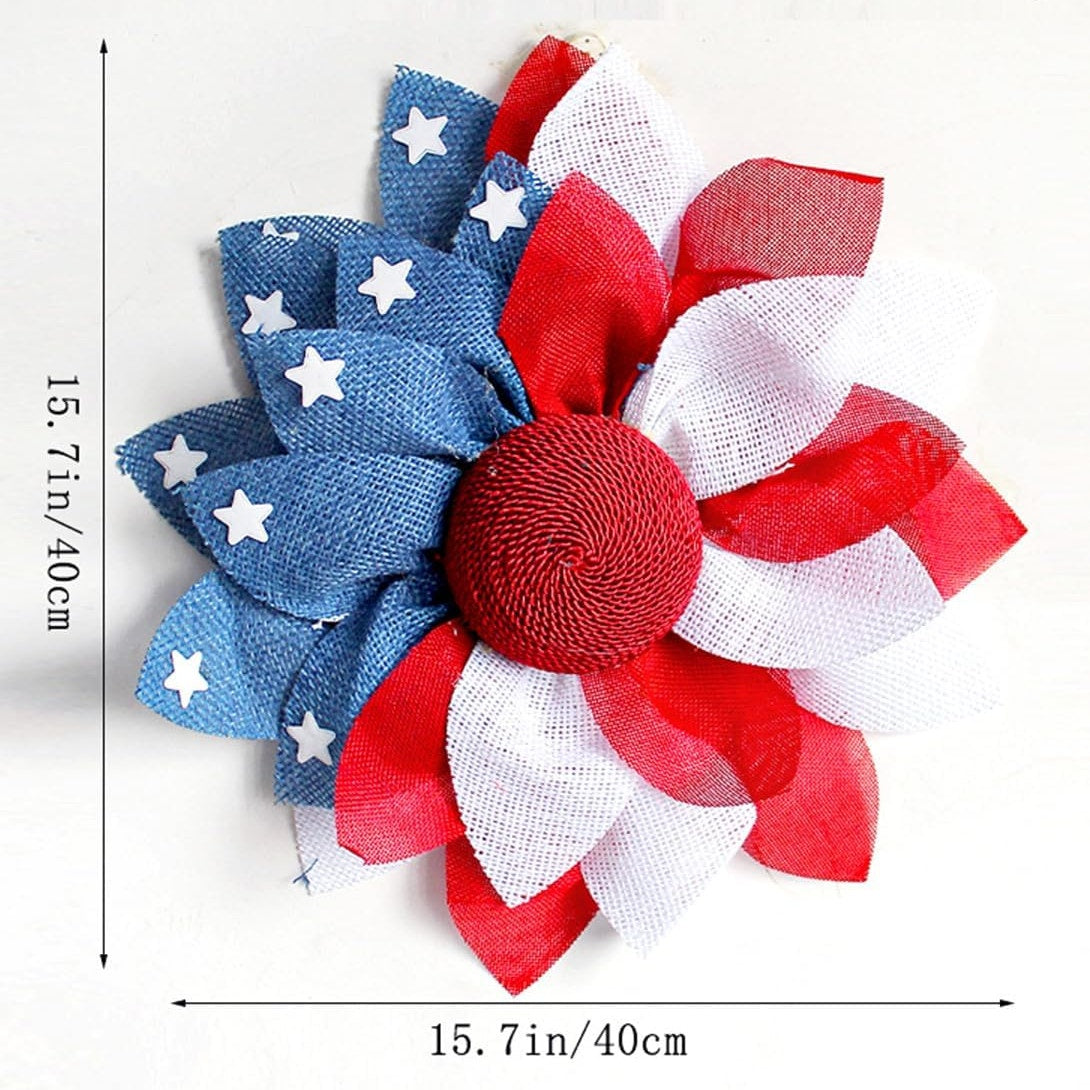 BRAND NEW ~ Patriotic American Flag Design Door & Wall Wreath Flower ~ 15.7"