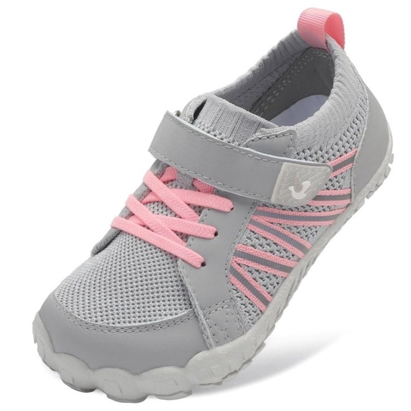 BRAND NEW ~ Kids Gray & Pink Wide Knit Anti-Slip Sneakers Shoes ~ Size 12